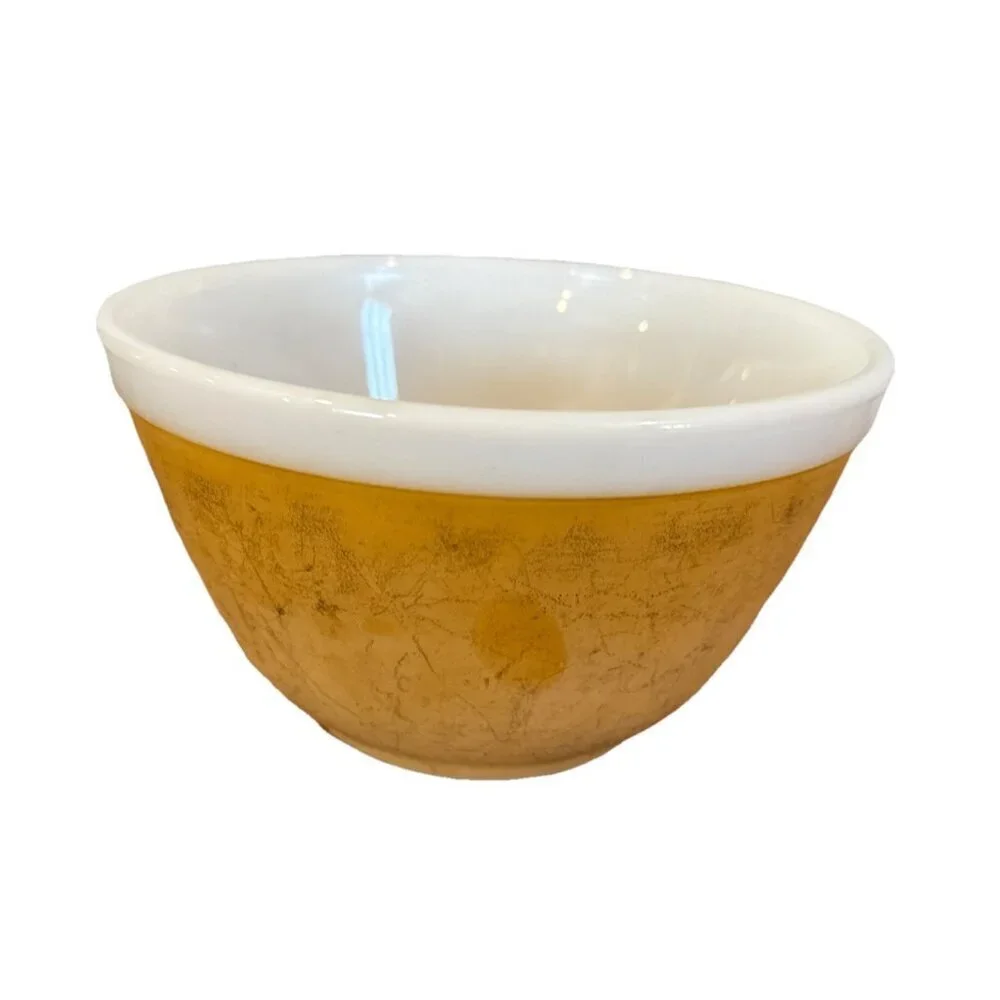 PYREX 407 SMALL NESTING BOWL Solid Mustard Yellow White Rim 1 1/2 Pt Vintage
